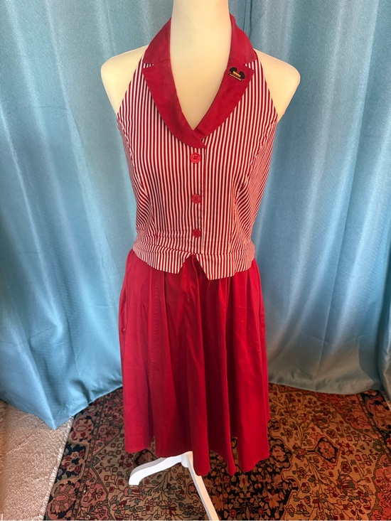 Disney Dresses & Skirts - Disney Dapper Dan Red Striped Halter Midi Dress with embroidery